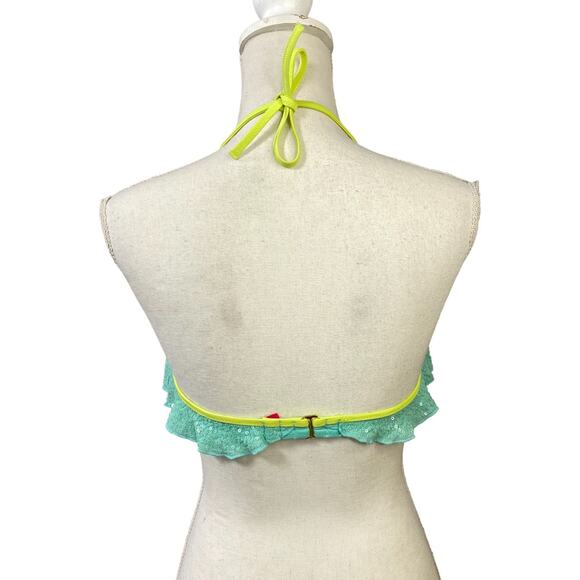 Victoria's Secret Aqua Green Sequin Halter Bikini Top SZ Small Swimwear Beach - Picture 4 of 10